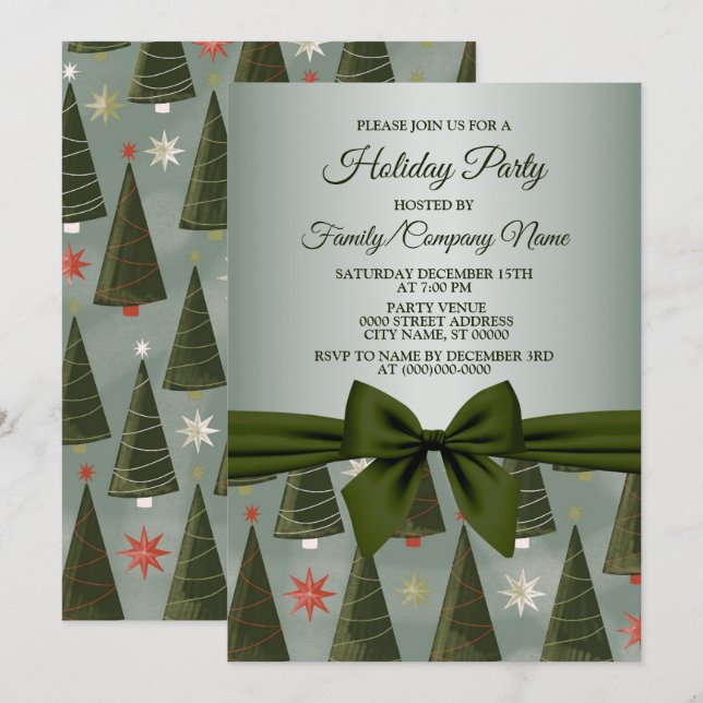 Noël Arbre Vert Bow vacances Invitation (Devant / Derrière)
