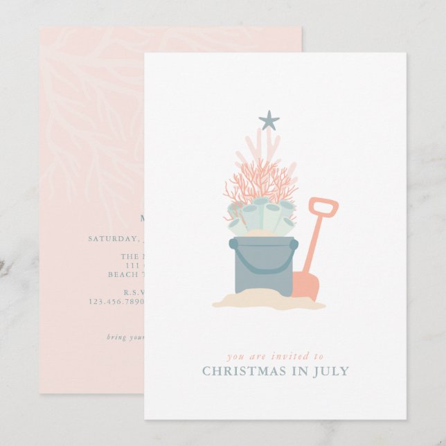 Noël Balnéaire Côtier En Juillet Invitation (Devant / Derrière)