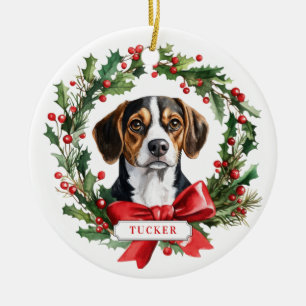 Noël Beagle chien Cercle en céramique ornement