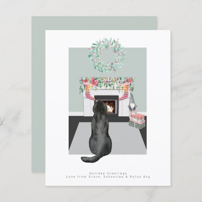 Noël Black Labrador Chien Cheminée scène (Devant / Derrière)