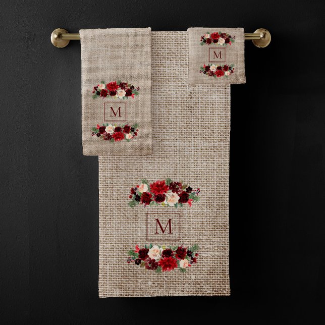 Noël Boho Chic Floral Branche Burlap Monogramme (Créateur téléchargé)