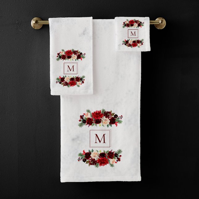 Noël Boho Chic Floral Branche Marbre Monogramme (Créateur téléchargé)