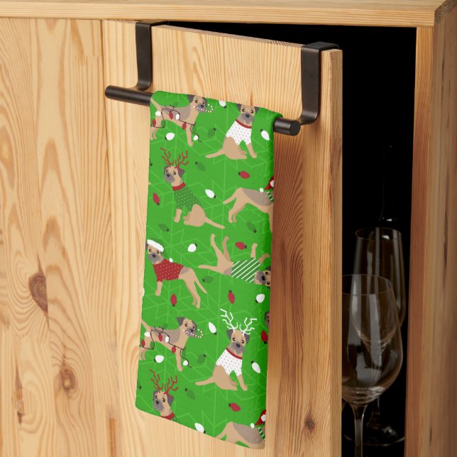 Noël Bordure Terrier Serviette de cuisine (Pliage en tiers)