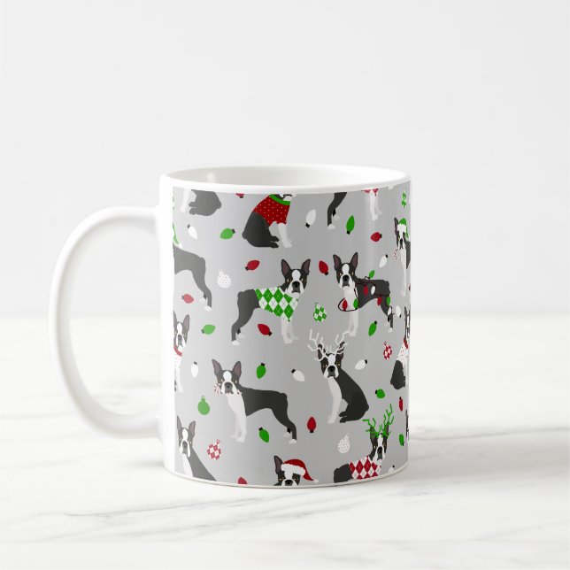 Noël Boston Terrier café Mug (Gauche)