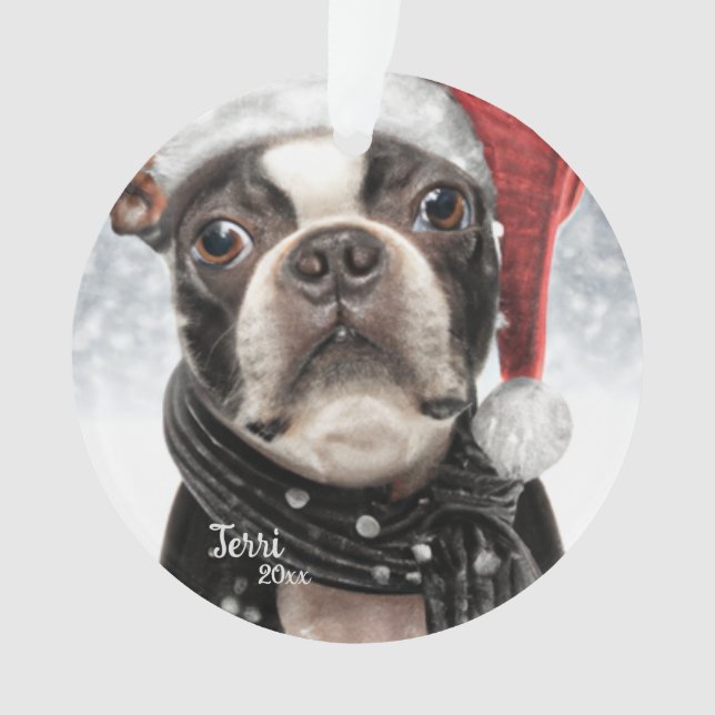 Noël Boston Terrier, Père Noël Dog Orament (devant)