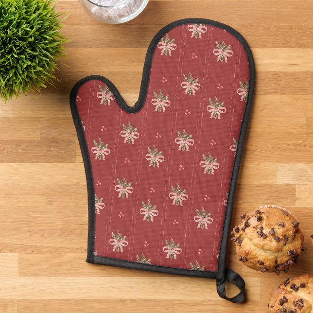 Noël Botanique Rouge (Red Bows & Holly Vintage Botanical Christmas Oven Mitt by Painted Paperie
)