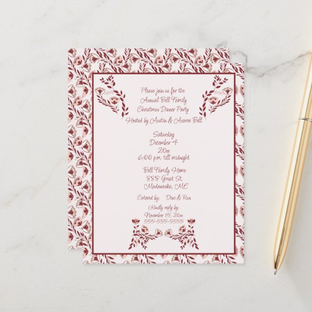 Noël Bourgogne Floral Scandinave Folk Art (Devant/Arrière en situation)