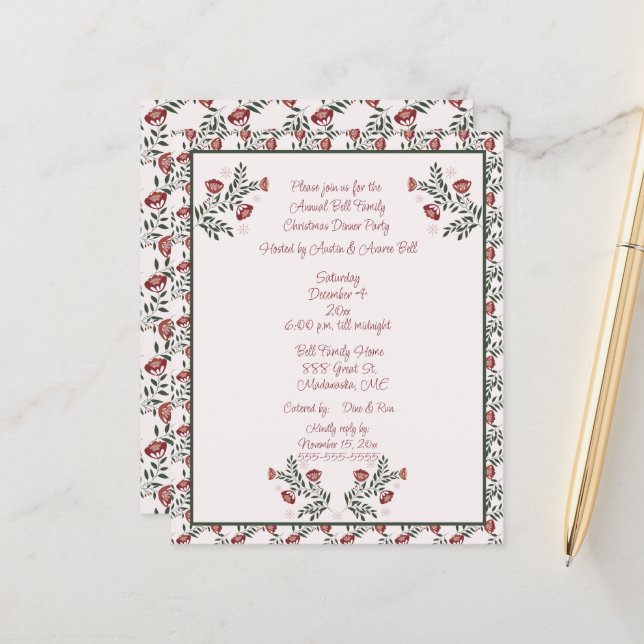 Noël Bourgogne Floral Scandinave Folk Art (Devant/Arrière en situation)