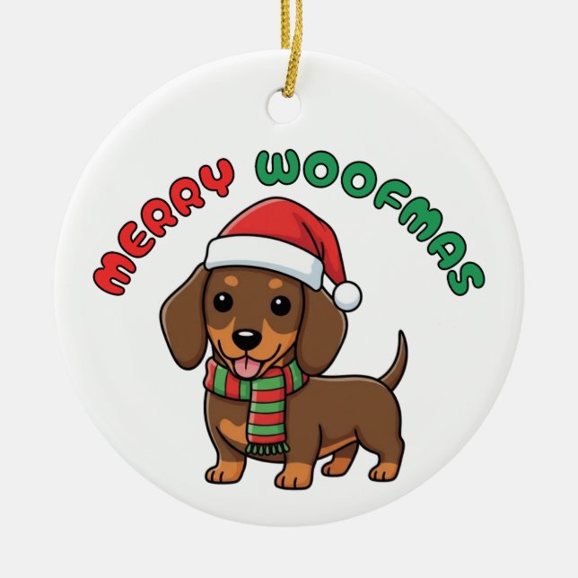 Noël Brown Dachshund Ornement : Joyeux Woofmas (Devant)