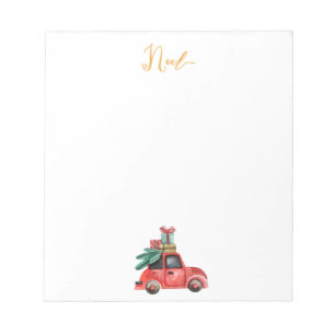 Noel Calligraphie aquarelle Voiture Noel Bloc-note