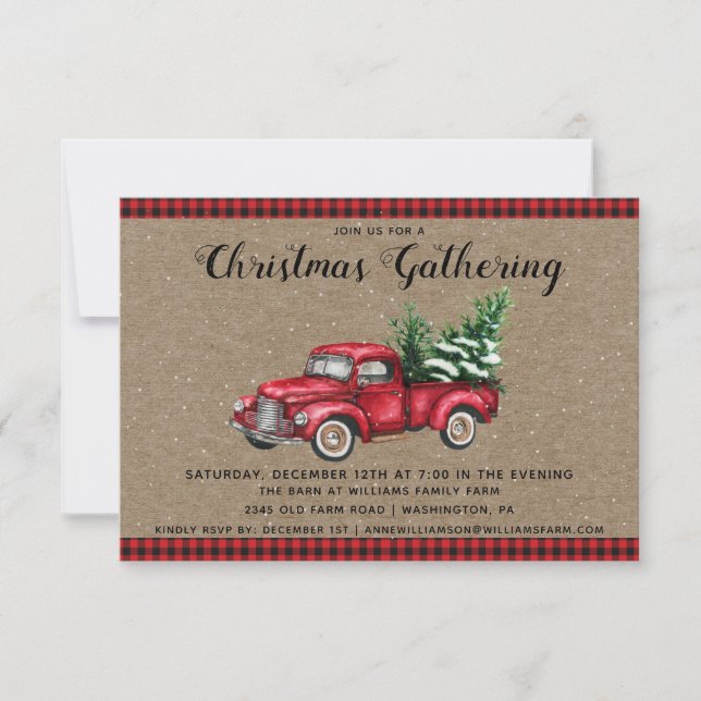 Noël Camion & Arbre Noël Fête Invitation (Devant)