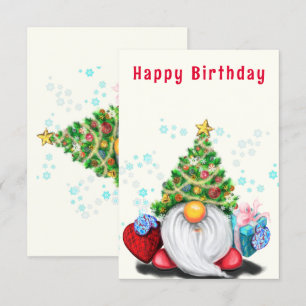 Noël Carte Anniversaire mignonne Gnome avec cadeau