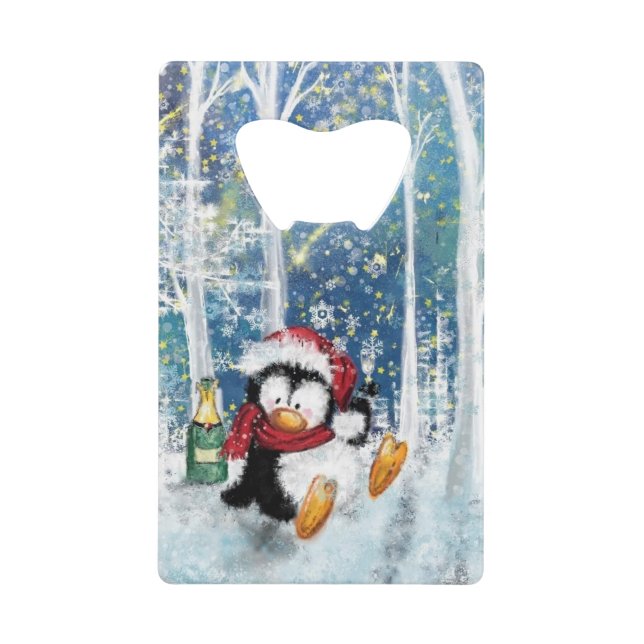 Noël Carte de crédit Bouteille Ouvert Pingouin Par (Devant)