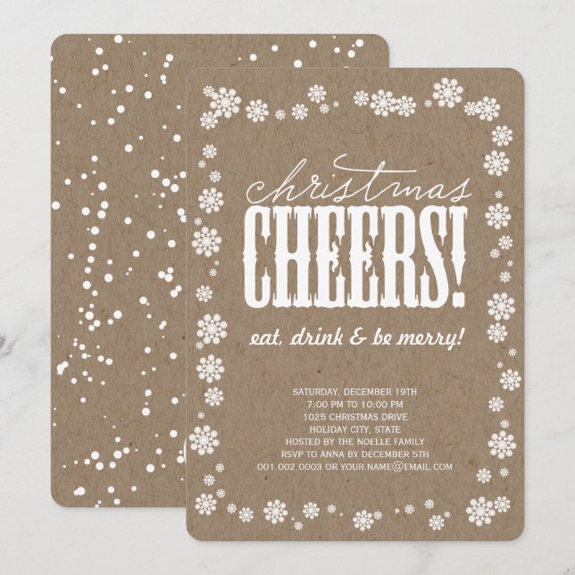 Noël Cheers Snowflakes Fête Invitation (Devant / Derrière)