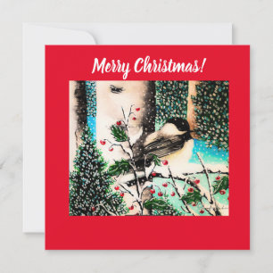 Noël Chickadee Chatter Red Invitation