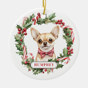 Noël Chihuahua Chien Cercle en céramique ornement