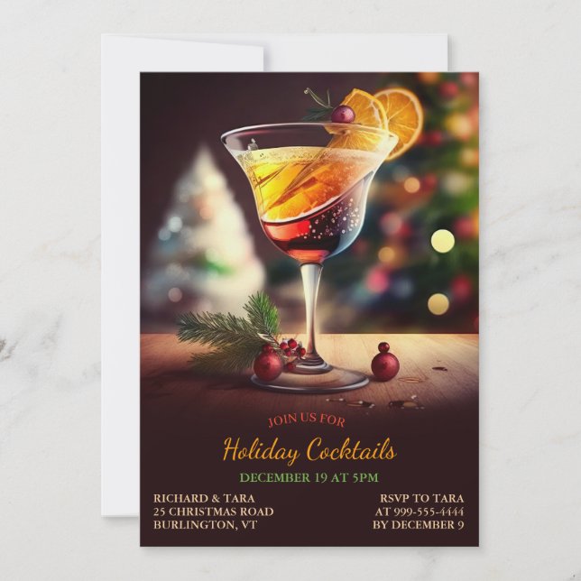 Noël Cocktails fêtes Invitation (Devant)