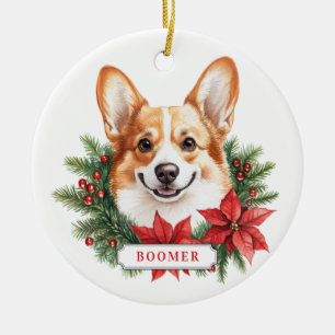 Noël Corgi Chien Cercle en céramique ornement