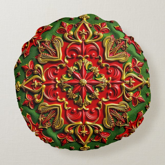 NOËL ~ Coussin rond ~ or vert rouge (Dos)