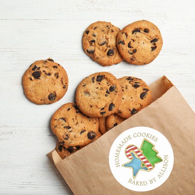 Noël Cute Cookies Whimsical Étiquette fait maison (Christmas watercolor cookies cute colorful round sticker. )
