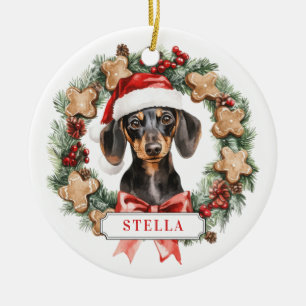 Noël Dachshund Chien Cercle en céramique ornement