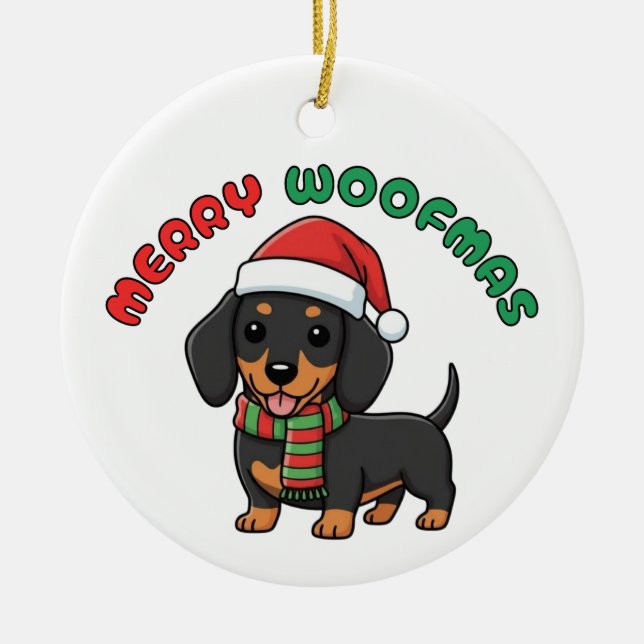 Noël Dachshund Ornement noir : Joyeux Woofmas (Devant)