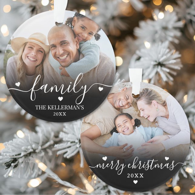 Noël de famille à deux faces avec deux photos (Double Sided Two Photo Family Christmas Ornament )