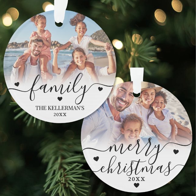 Noël de famille personnalisé double face avec 2 ph (Personalized Double Sided Family 2 Photo Christmas Ornament 
)