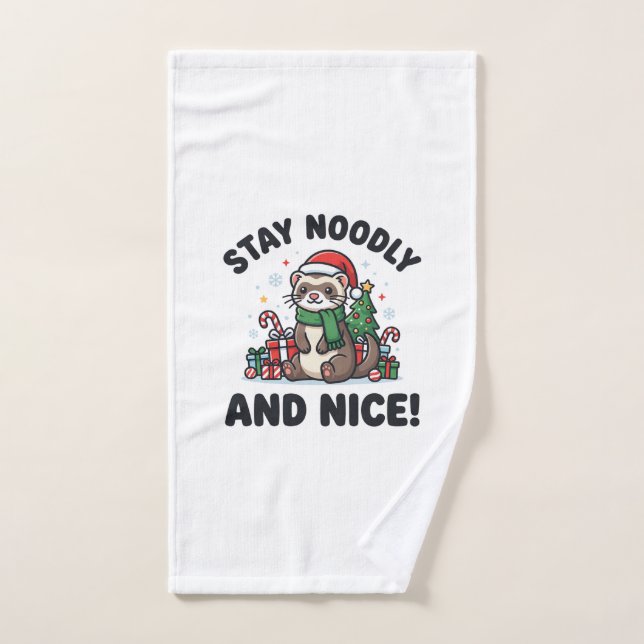 Noël de furet drôle Reste noué et gentil (Serviette à main)