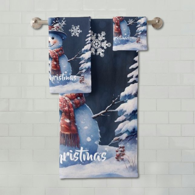 Noël de la forêt d'hiver (Winter Forest Snowman Christmas Bath Towel Set)