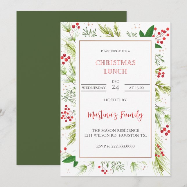 Noël Déjeuner Invitations Fête de Noël (Devant / Derrière)