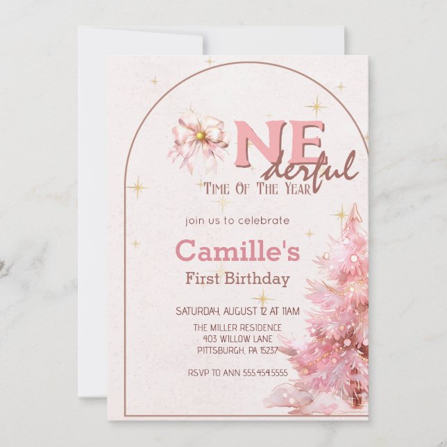 Noël des arbres roses Invitation (Devant)