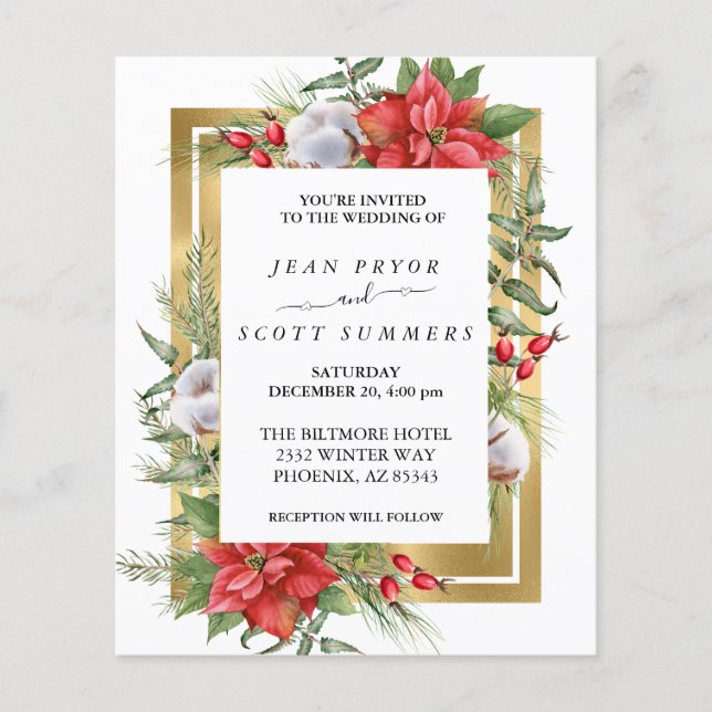 Noël d'hiver Floral Poinsettia Gold Mariage (Devant)