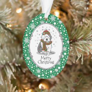Noël d'hiver Vieux anglais Chien de mouton gris 1
