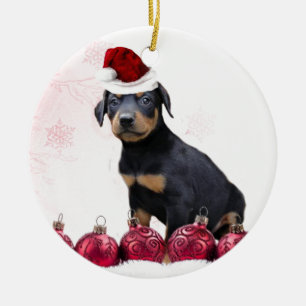 Noël Doberman chiot rond ornement céramique
