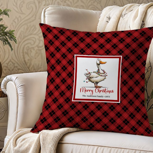Noël Drôles d'Oies Fantaisie Coussin de Jet Art (Christmas Funny Geese Whimsy Throw Pillow Art)