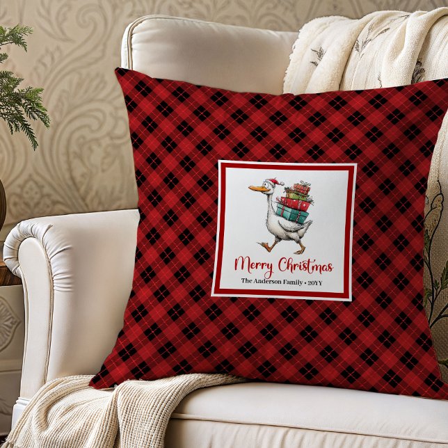 Noël Drôles d'Oies Humour Coussin de Jet Décoratif (Christmas Quirky Geese Humor Throw Pillow Decor)