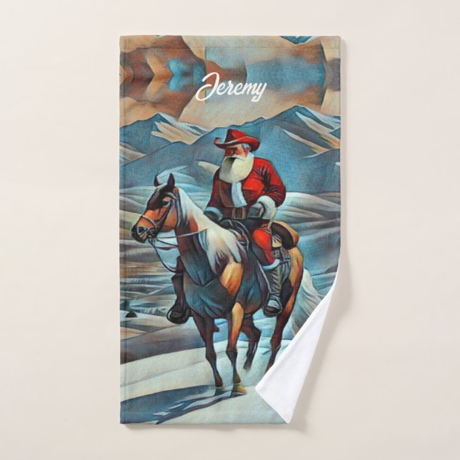 Noël du Père Noël équitation (Serviette à main)