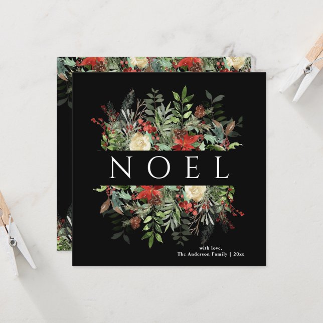 Noel Elegant | Carte de Noël botanique rustique (Devant/Arrière en situation)