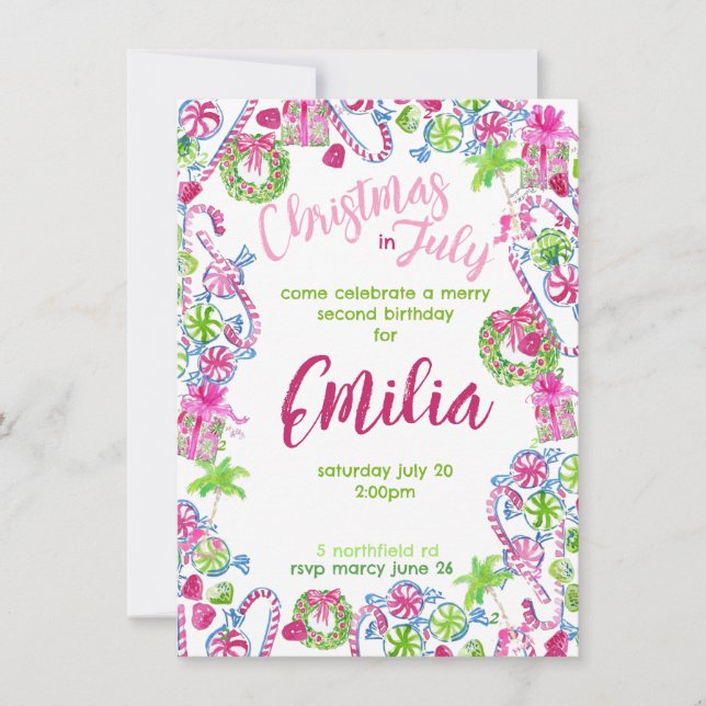 Noël en juillet Anniversaire Invitation (Devant)