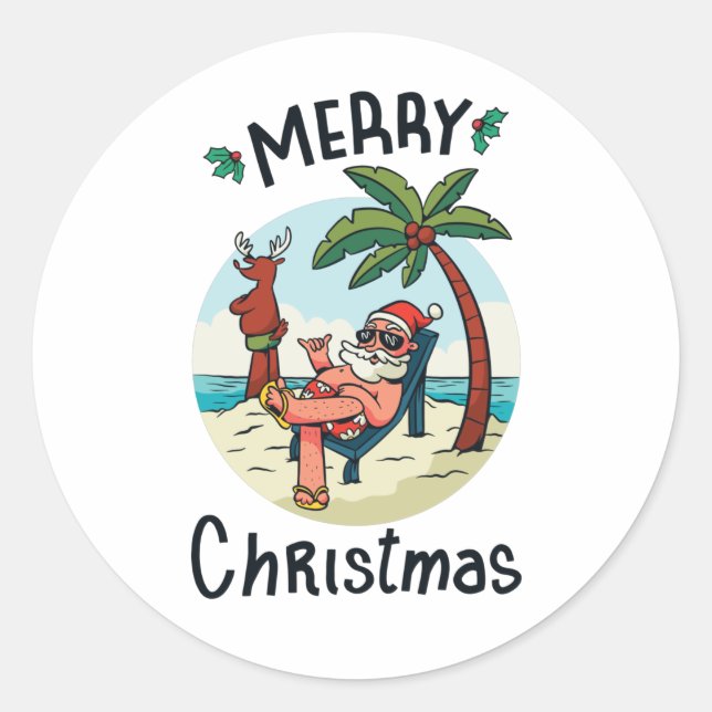 Noël en juillet Carré Sticker Carte postale (Devant)