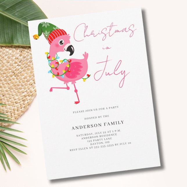 Noël En Juillet Flamant rose Fête Invitation (Créateur téléchargé)