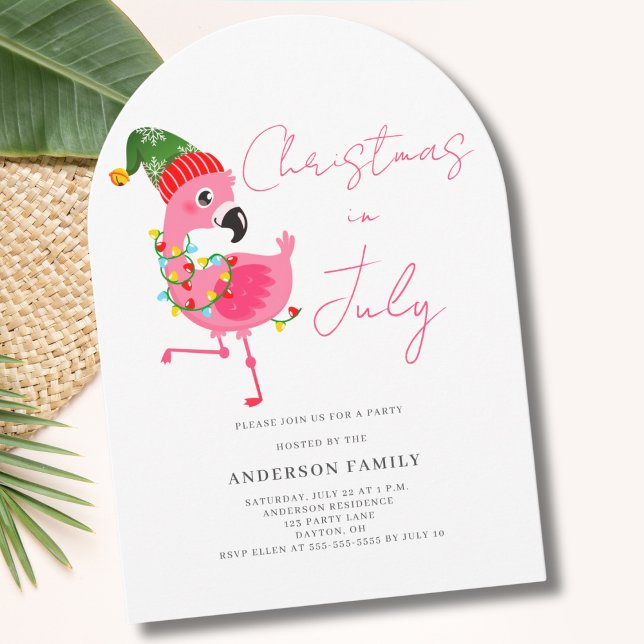 Noël En Juillet Flamant rose Rose Invitation (Créateur téléchargé)