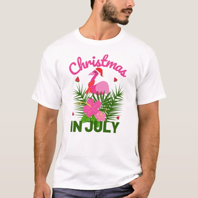 Noël En Juillet Joli Flamant rose Été T-Shirt (Devant)