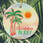 Noël en juillet Ornement céramique<br><div class="desc">Le Christ Are you celebrating in July this year ? Add this island style Christmas Ornament to your party decor. It is decorated with a watercolor palm trees decorated like Christmas trees on a watercolor background. Because we create our own artwork you won't find this Image from other designers. Original...</div>