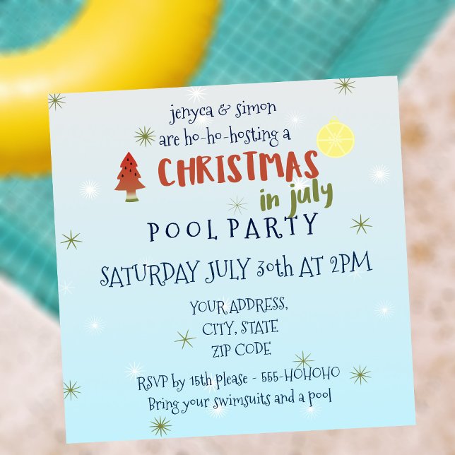 Noël en juillet Pool Party Invitation (🍉Ho-ho-hosting a pool party in July? Make it Christmas themed and bring on the watermelons 🍉)