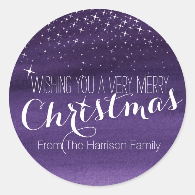 Noël étoile de nuit violet autocollants ronds (Devant)