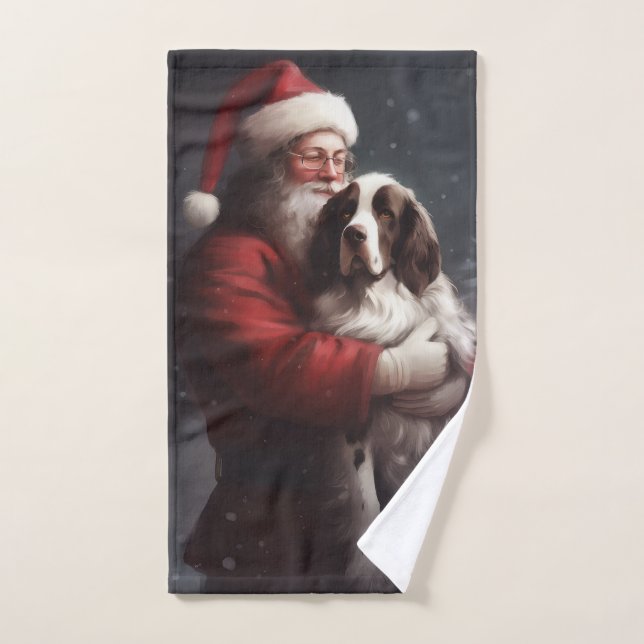 Noël festif Springer Spaniel Santa Claus (Serviette à main)