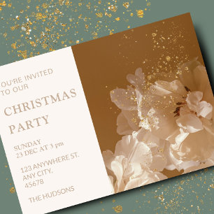 Noël Fête Invitation Floral Gold