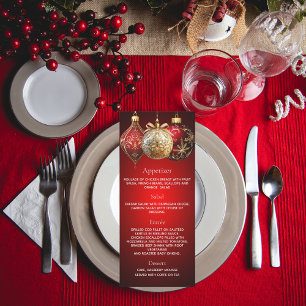 Noël fête rouge or boules dîner carte menu
